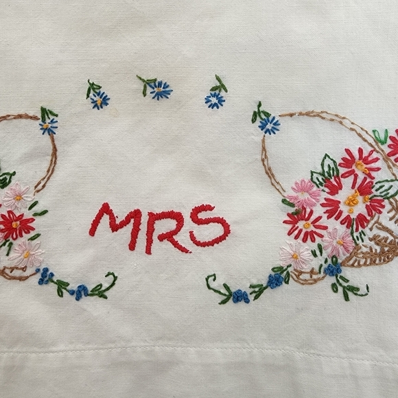 Embroidered Penny's Mrs. Pillowcase with lace edge 20.5 x 30.5 inches - Picture 1 of 6